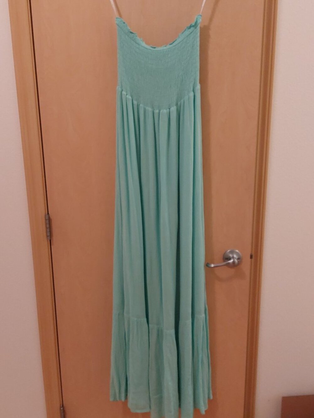 VNTG Boston Proper Seafoam Aqua Strapless Maxi Dress Size XS Beach Resort